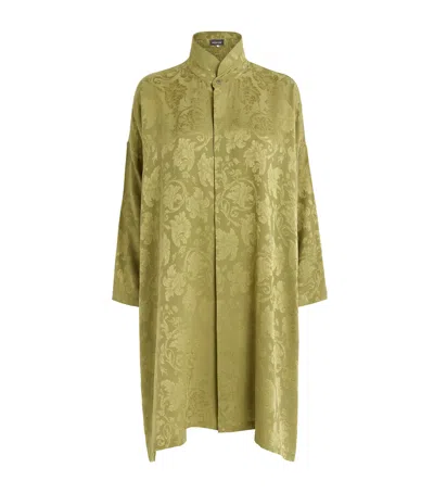 Eskandar Silk Double-stand Collar Shirt In Green