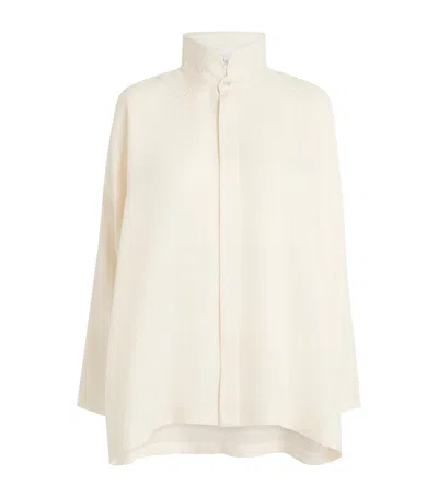 Eskandar Silk Double-stand Collar Shirt In Grey