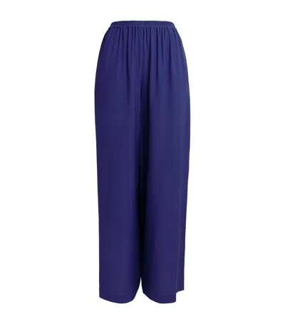 Eskandar Silk Flared Trousers In Blue