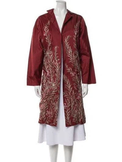 Pre-owned Eskandar Silk Floral Print Coat In Red