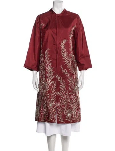 Pre-owned Eskandar Silk Floral Print Coat In Red
