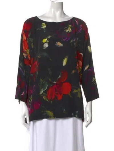 Pre-owned Eskandar Silk Floral Print Top In Black