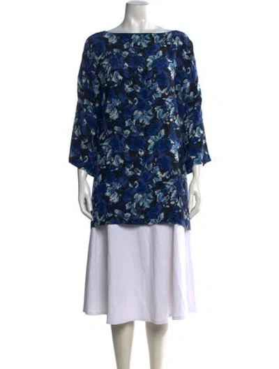 Pre-owned Eskandar Silk Floral Print Top In Blue