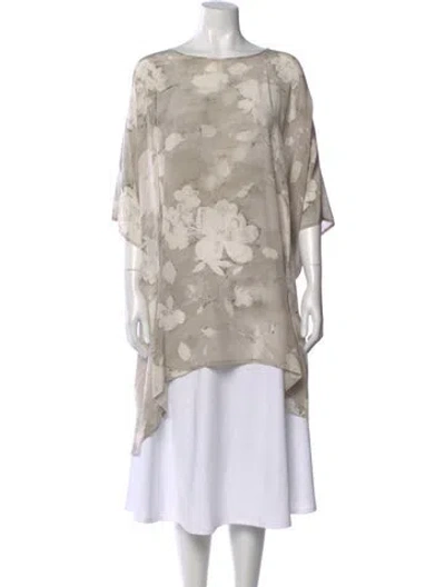 Pre-owned Eskandar Silk Floral Print Top In Gray