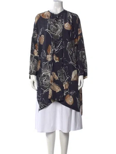 Pre-owned Eskandar Silk Floral Print Tunic In Blue