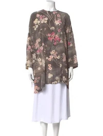Pre-owned Eskandar Silk Floral Print Tunic In Gray