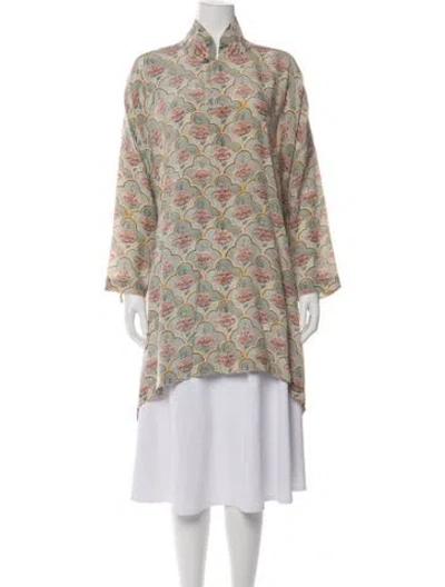 Pre-owned Eskandar Silk Floral Print Tunic W/ Tags In Green