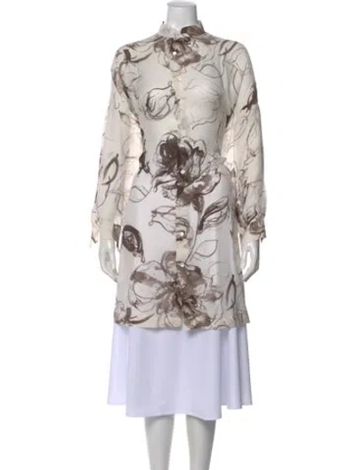 Pre-owned Eskandar Silk Floral Print Tunic In White