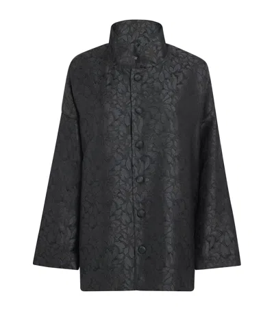 Eskandar Silk Jacquard A-line Jacket In Black