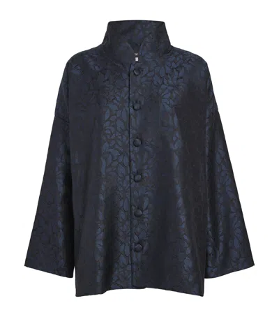 Eskandar Silk Jacquard A-line Jacket In Blue