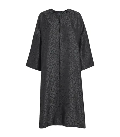 Eskandar Silk Jacquard Long Coat In Gray