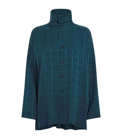 Eskandar Silk Long-back Shirt In Blue