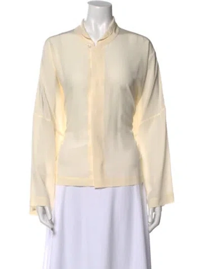 Pre-owned Eskandar Silk Long Sleeve Button-up Top In Neutral