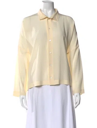 Pre-owned Eskandar Silk Long Sleeve Button-up Top In Neutral