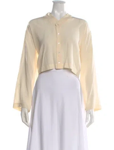 Pre-owned Eskandar Silk Long Sleeve Button-up Top In Neutral