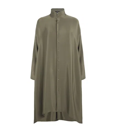 Eskandar Silk Longline Shirt In Green