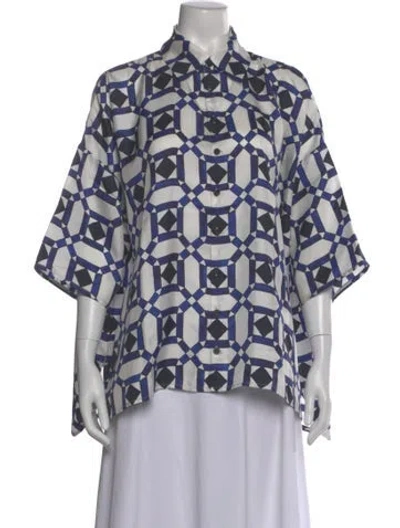 Pre-owned Eskandar Silk Patterned Top In Blue