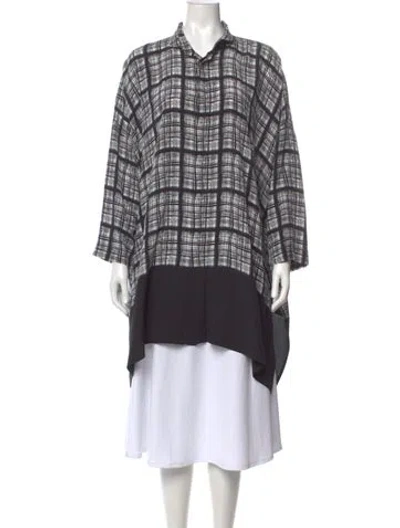 Pre-owned Eskandar Silk Plaid Print Tunic In Black