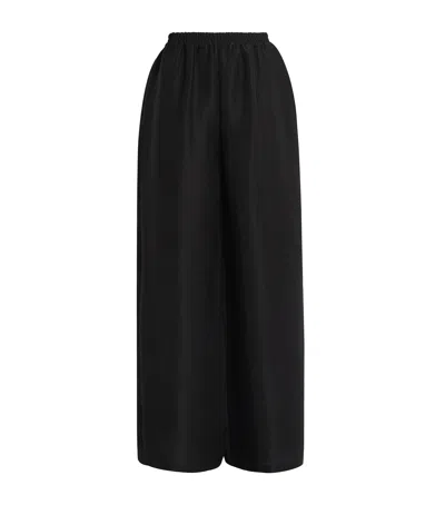 Eskandar Silk Plissé Flared Trousers In Black