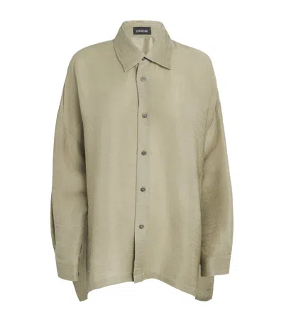 Eskandar Silk Plissé Long Shirt In Green