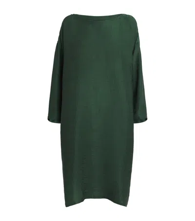 Eskandar Silk Plissé Scoop-neck Dress In Green
