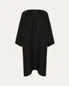 Eskandar Silk Plisse Wide A-line Scoop-neck Dress In Black