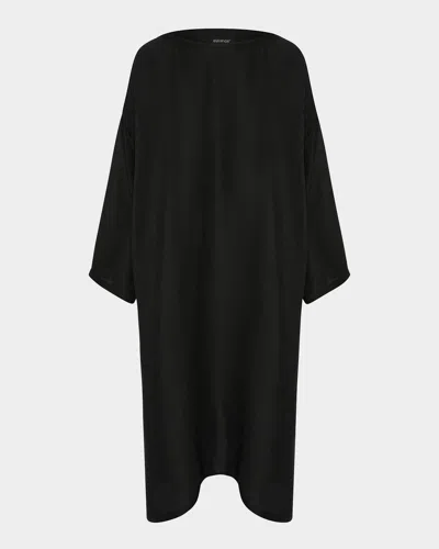 ESKANDAR SILK PLISSE WIDE A-LINE SCOOP-NECK DRESS