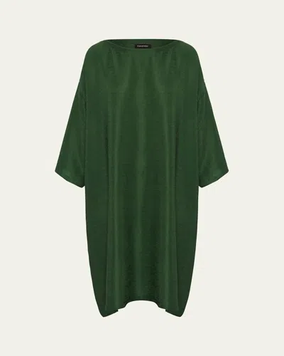 Eskandar Silk Plisse Wide A-line Scoop-neck Dress In Green