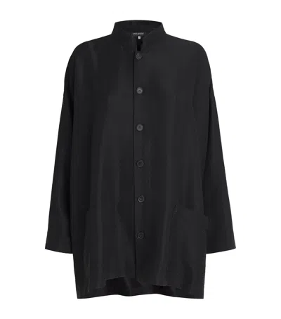 Eskandar Silk Plissé Wide A-line Jacket In Black