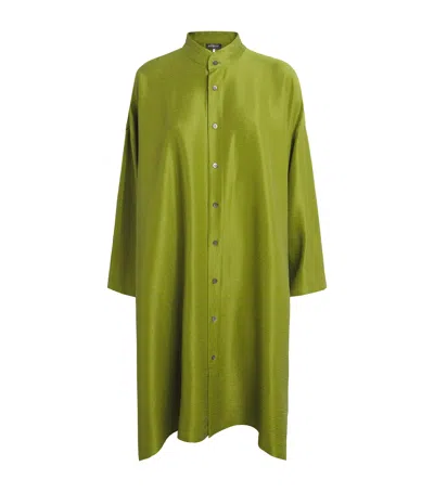 Eskandar Silk Plissé Wide A-line Jacket In Green