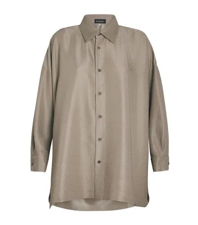 Eskandar Silk Plissé Wide A-line Shirt In Gray
