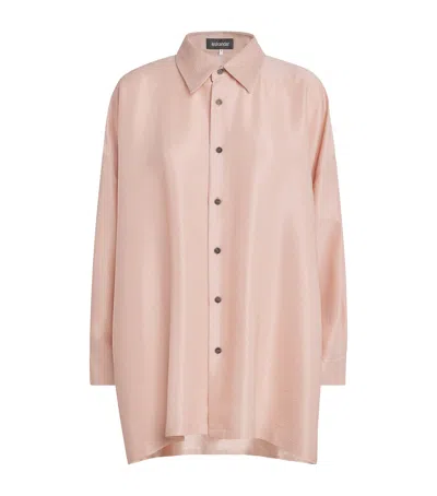 Eskandar Silk Plissé Wide A-line Shirt In Pink