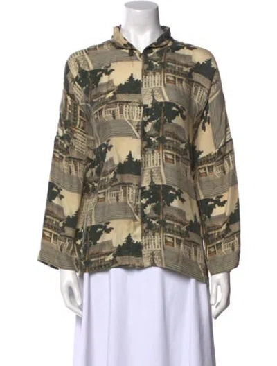 Pre-owned Eskandar Silk Printed Button-up Top In Neutral