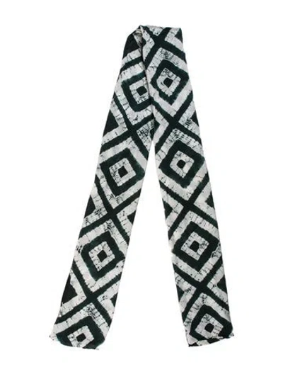 Pre-owned Eskandar Silk Printed Scarf In Green/white