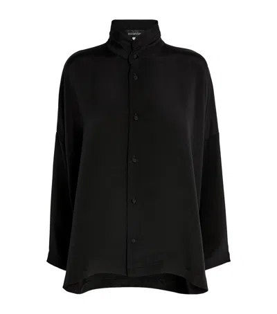 Eskandar Silk Stand-collar Shirt In Black