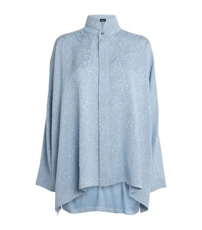 Eskandar Silk Stand-collar Shirt In Blue