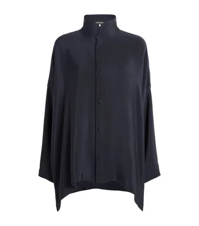 Eskandar Silk Stand-collar Shirt In Black