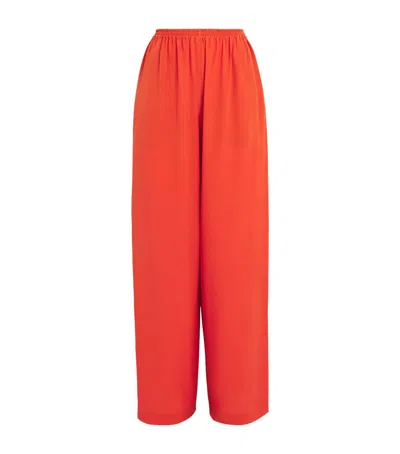 Eskandar Silk Straight Trousers In Orange