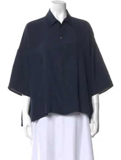 Pre-owned Eskandar Silk Three-quarter Sleeve Blouse In Blue