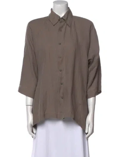 Pre-owned Eskandar Silk Three-quarter Sleeve Button-up Top In Gray