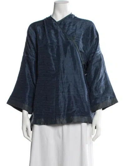 Pre-owned Eskandar Silk Three-quarter Sleeve Top In Blue
