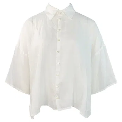 Pre-owned Eskandar Size L White Linen Oversized Button Up Shirt