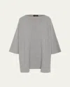 Eskandar Slash-neck 3/4-sleeve Sweater With Slits (long Plus Length) In Silver