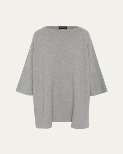 Eskandar Slash-neck 3/4-sleeve Sweater With Slits (long Plus Length) In Silver