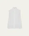 Eskandar Sleeveless Caucasus Shirt With Notch Collar (long Length) In White