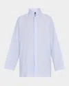 Eskandar Wide Longer Back Double Stand Collar Shirt Mid Plus In Bluewash