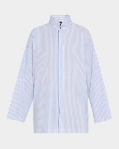 ESKANDAR SLIM A-LINE DOUBLE STAND COLLAR SHIRT WITH STEPPED INSERT (LONG LENGTH)