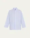 Eskandar Wide Longer Back Double Stand Collar Shirt Mid Plus In Bluewash