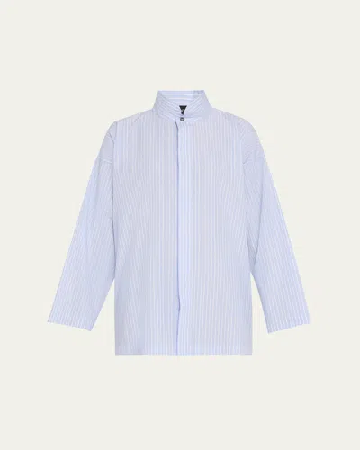 ESKANDAR SLIM A-LINE DOUBLE STAND COLLAR SHIRT WITH STEPPED INSERT (LONG LENGTH)