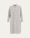 Eskandar Slim A-line Long-sleeve Midi Shirtdress With Collar And Stepped Insert In White